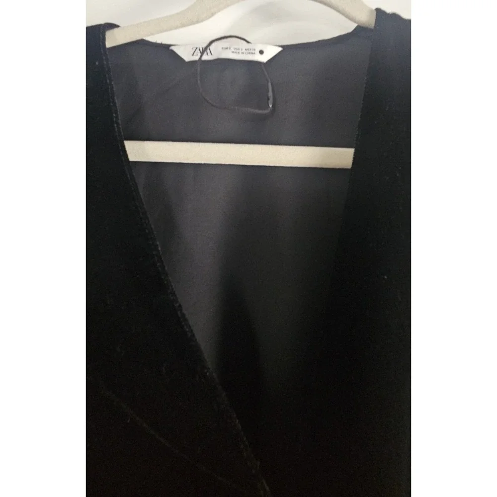 ZARA black velvet mini dress crystal embellished buttons woman sz S